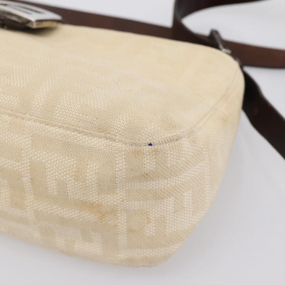 FENDI Zucca Canvas Mamma Baguette Shoulder Bag Beige Silver Auth 202919V