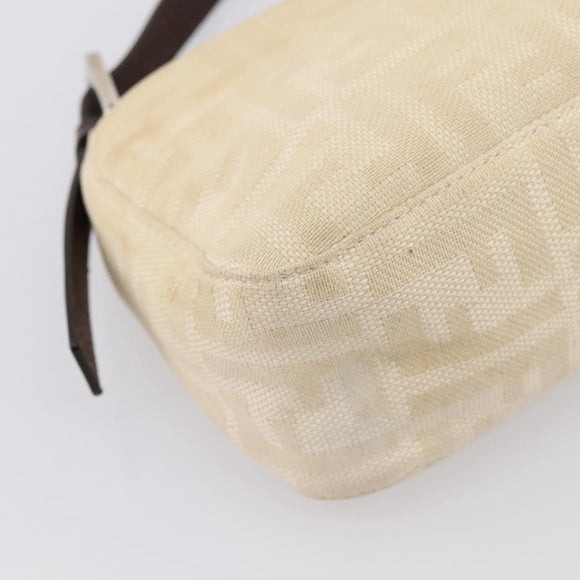 FENDI Zucca Canvas Mamma Baguette Shoulder Bag Beige Silver Auth 202919V