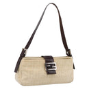 FENDI Zucca Canvas Mamma Baguette Shoulder Bag Beige Silver Auth 202919V-1