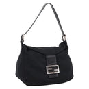 FENDI Mamma Baguette Shoulder Bag Cotton jersey Black Silver Auth 202920-1
