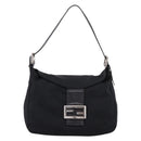 FENDI Mamma Baguette Shoulder Bag Cotton jersey Black Silver Auth 202920-13