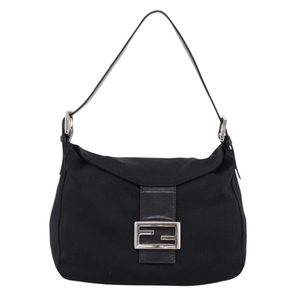 FENDI Mamma Baguette Shoulder Bag Cotton jersey Black Silver Auth 202920