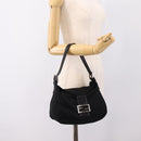 FENDI Mamma Baguette Shoulder Bag Cotton jersey Black Silver Auth 202920-24