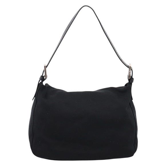 FENDI Mamma Baguette Shoulder Bag Cotton jersey Black Silver Auth 202920