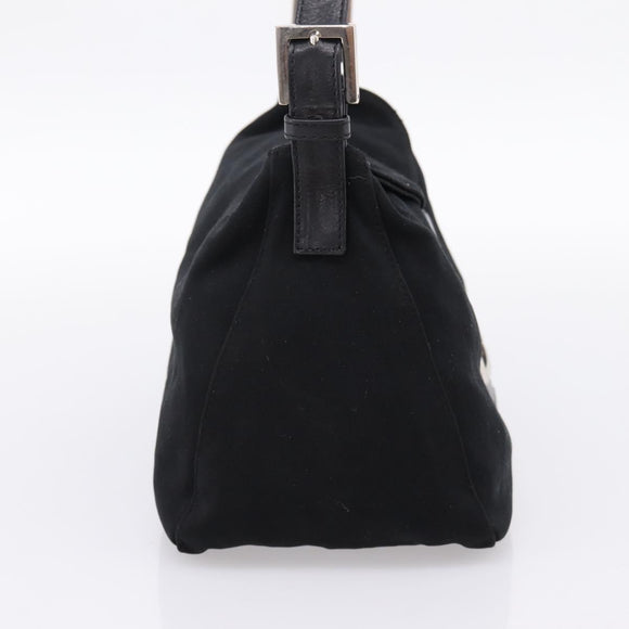 FENDI Mamma Baguette Shoulder Bag Cotton jersey Black Silver Auth 202920