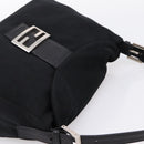 FENDI Mamma Baguette Shoulder Bag Cotton jersey Black Silver Auth 202920-6