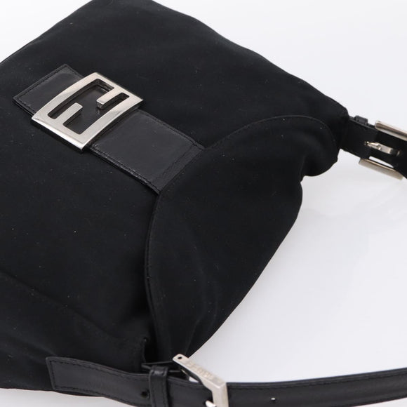 FENDI Mamma Baguette Shoulder Bag Cotton jersey Black Silver Auth 202920