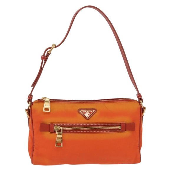 PRADA Shoulder Bag Nylon Orange Gold Auth 202922A