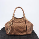 GUCCI GG Canvas Guccissima Tote Bag Leather Bronze Gold 211944 Auth 202927V-25