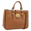 Miu Miu Hand Bag Leather 2way Brown Gold Auth 202932V-1