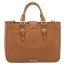 Miu Miu Hand Bag Leather 2way Brown Gold Auth 202932V-2