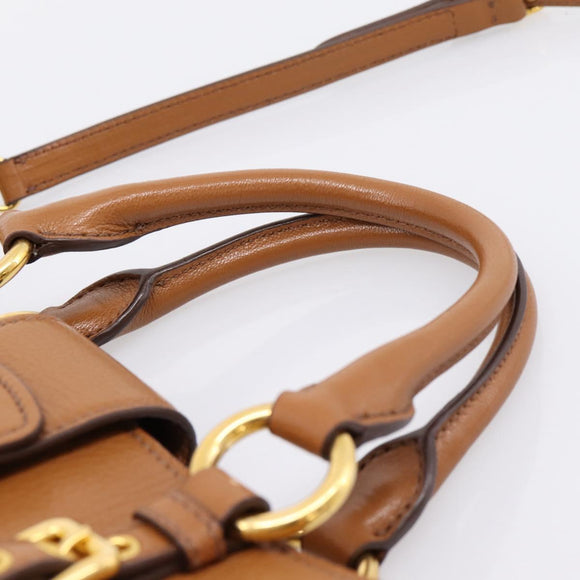 Miu Miu Hand Bag Leather 2way Brown Gold Auth 202932V