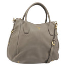 PRADA Hand Bag Vittero Dino Leather 2way Gray Gold Auth 202933V-1