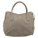 PRADA Hand Bag Vittero Dino Leather 2way Gray Gold Auth 202933V-13