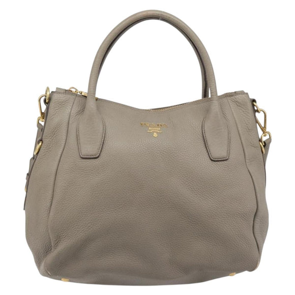 PRADA Hand Bag Vittero Dino Leather 2way Gray Gold Auth 202933V