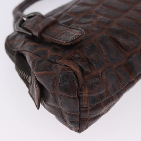 Miu Miu Hand Bag Leather Croco Embossed Brown Auth 202935V