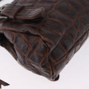Miu Miu Hand Bag Leather Croco Embossed Brown Auth 202935V-12