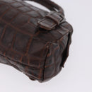 Miu Miu Hand Bag Leather Croco Embossed Brown Auth 202935V-13