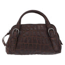 Miu Miu Hand Bag Leather Croco Embossed Brown Auth 202935V-2