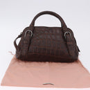 Miu Miu Hand Bag Leather Croco Embossed Brown Auth 202935V-24