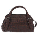 Miu Miu Hand Bag Leather Croco Embossed Brown Auth 202935V-3