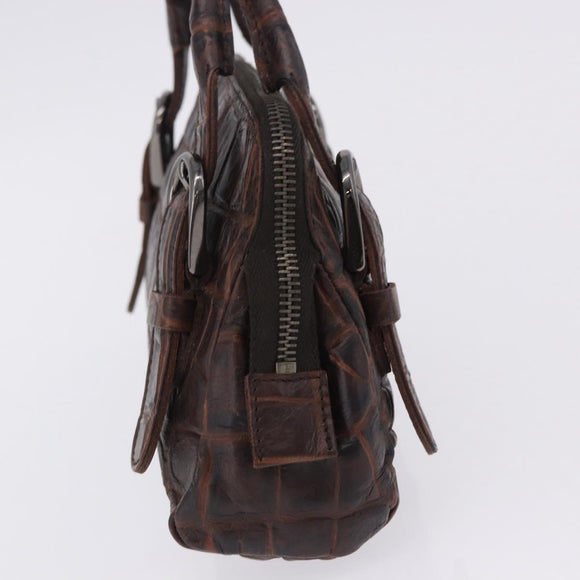 Miu Miu Hand Bag Leather Croco Embossed Brown Auth 202935V