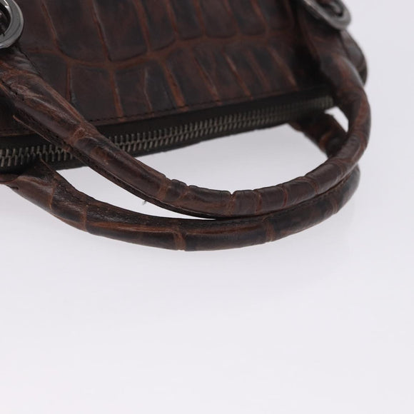 Miu Miu Hand Bag Leather Croco Embossed Brown Auth 202935V