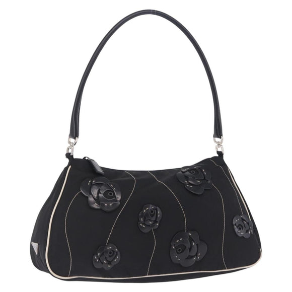 PRADA Shoulder Bag Nylon Black Silver Auth 202952V