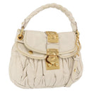 Miu Miu Matelasse Shoulder Bag Leather 2way White Gold Auth 202953V-1