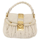 Miu Miu Matelasse Shoulder Bag Leather 2way White Gold Auth 202953V-2
