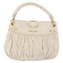 Miu Miu Matelasse Shoulder Bag Leather 2way White Gold Auth 202953V-3