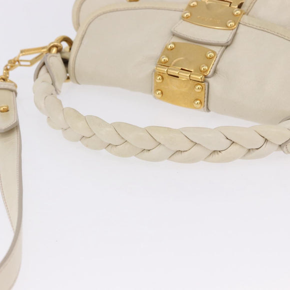 Miu Miu Matelasse Shoulder Bag Leather 2way White Gold Auth 202953V