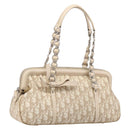 Christian Dior Trotter Canvas Romantic Hand Bag PVC Beige Silver Auth 202956-1