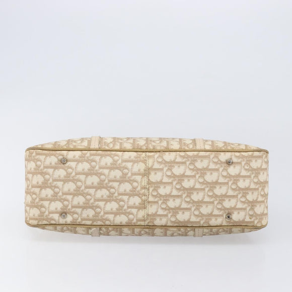 Christian Dior Trotter Canvas Romantic Hand Bag PVC Beige Silver Auth 202956