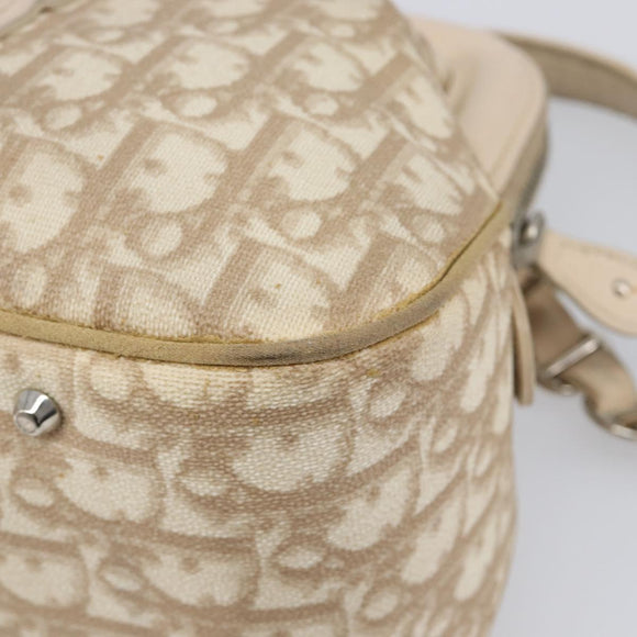 Christian Dior Trotter Canvas Romantic Hand Bag PVC Beige Silver Auth 202956