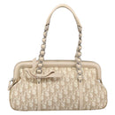 Christian Dior Trotter Canvas Romantic Hand Bag PVC Beige Silver Auth 202956-13