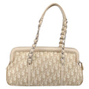 Christian Dior Trotter Canvas Romantic Hand Bag PVC Beige Silver Auth 202956-2