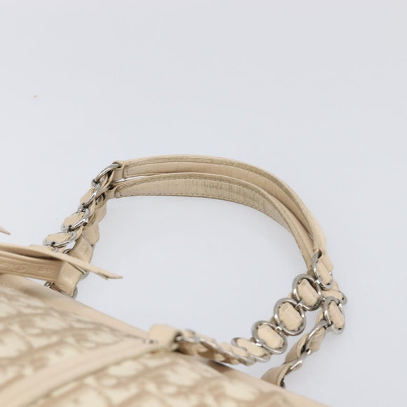Christian Dior Trotter Canvas Romantic Hand Bag PVC Beige Silver Auth 202956
