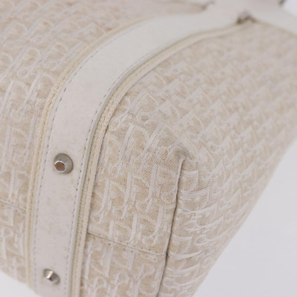 Christian Dior Trotter Canvas Hand Bag White Silver Auth 202957A