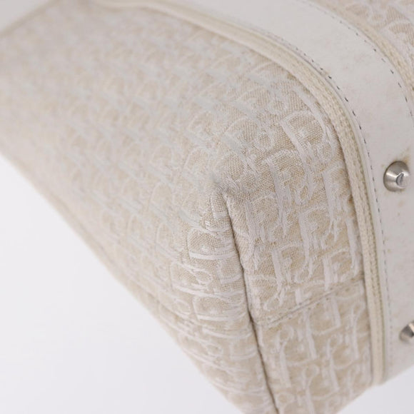 Christian Dior Trotter Canvas Hand Bag White Silver Auth 202957A