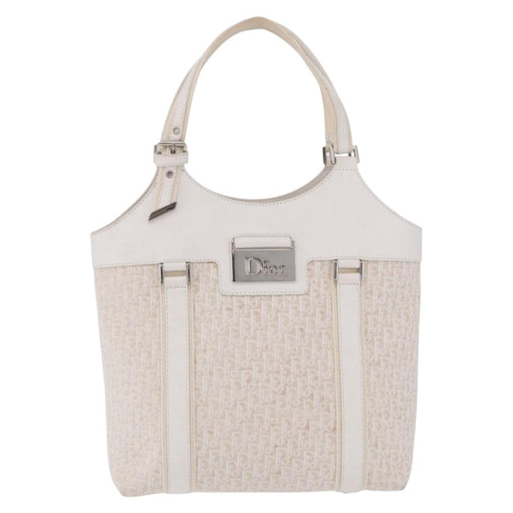 Christian Dior Trotter Canvas Hand Bag White Silver Auth 202957A