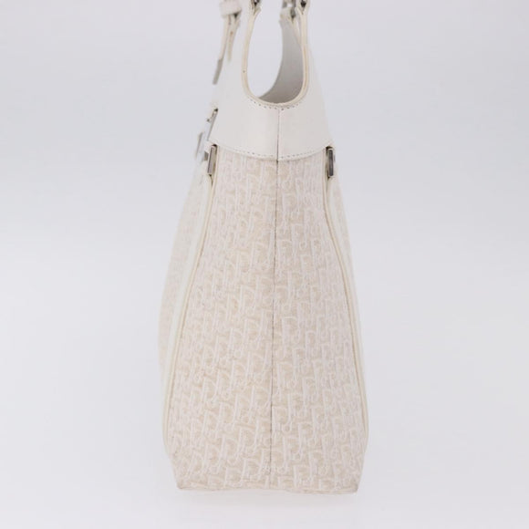 Christian Dior Trotter Canvas Hand Bag White Silver Auth 202957A