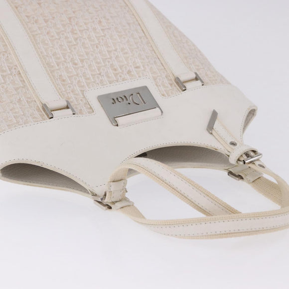 Christian Dior Trotter Canvas Hand Bag White Silver Auth 202957A