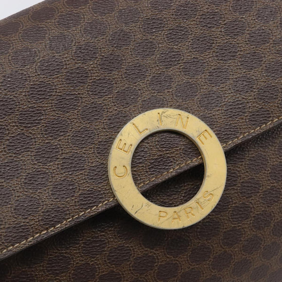 CELINE Macadam Canvas Circle Shoulder Bag PVC Leather Brown Gold Auth 202958
