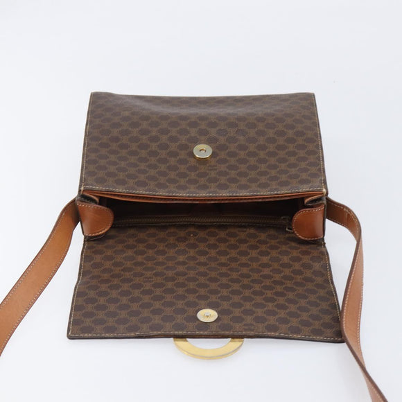 CELINE Macadam Canvas Circle Shoulder Bag PVC Leather Brown Gold Auth 202958