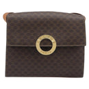 CELINE Macadam Canvas Circle Shoulder Bag PVC Leather Brown Gold Auth 202958-13