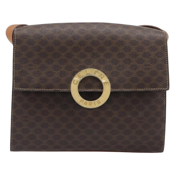 CELINE Macadam Canvas Circle Shoulder Bag PVC Leather Brown Gold Auth 202958