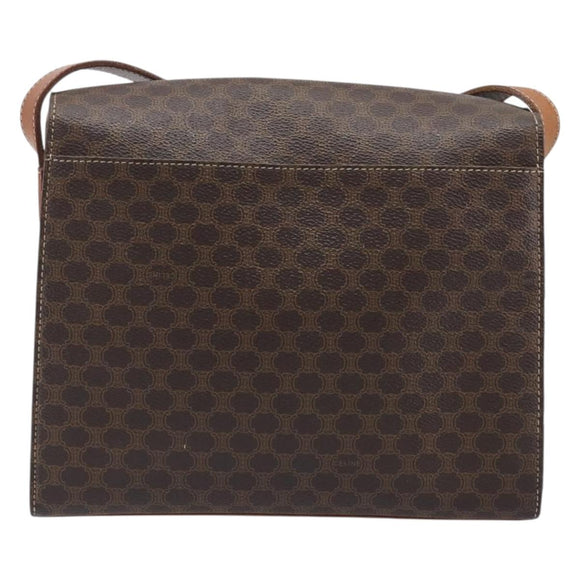 CELINE Macadam Canvas Circle Shoulder Bag PVC Leather Brown Gold Auth 202958