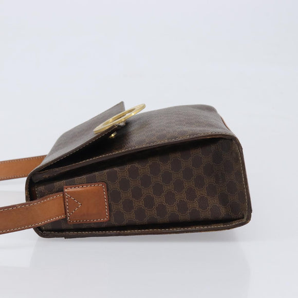 CELINE Macadam Canvas Circle Shoulder Bag PVC Leather Brown Gold Auth 202958