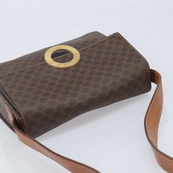 CELINE Macadam Canvas Circle Shoulder Bag PVC Leather Brown Gold Auth 202958
